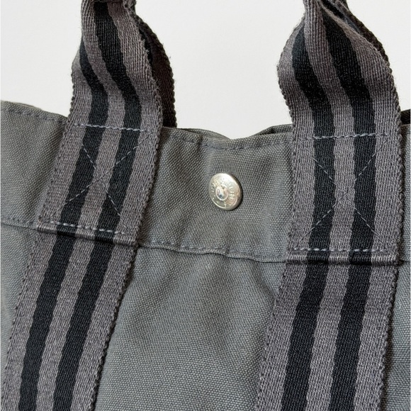 Hermes Fourre Tout Tote Canvas Bag Gray Top Handle Purse - Picture 7 of 16